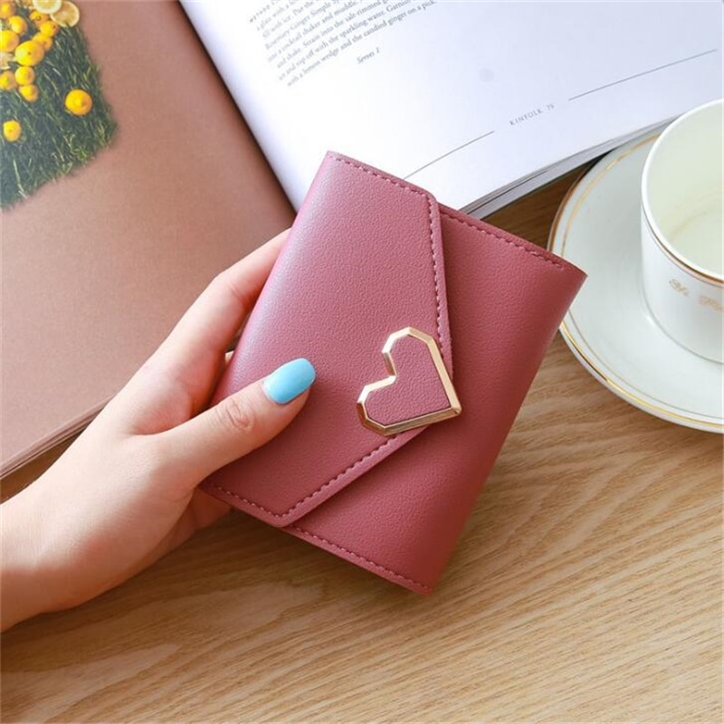 Women Wallets Small Purse Credit Card Holder Girl Pochette Leather Purses Clutch Bag Korean Mini Short Wallet Carteira Feminina: Deep pink