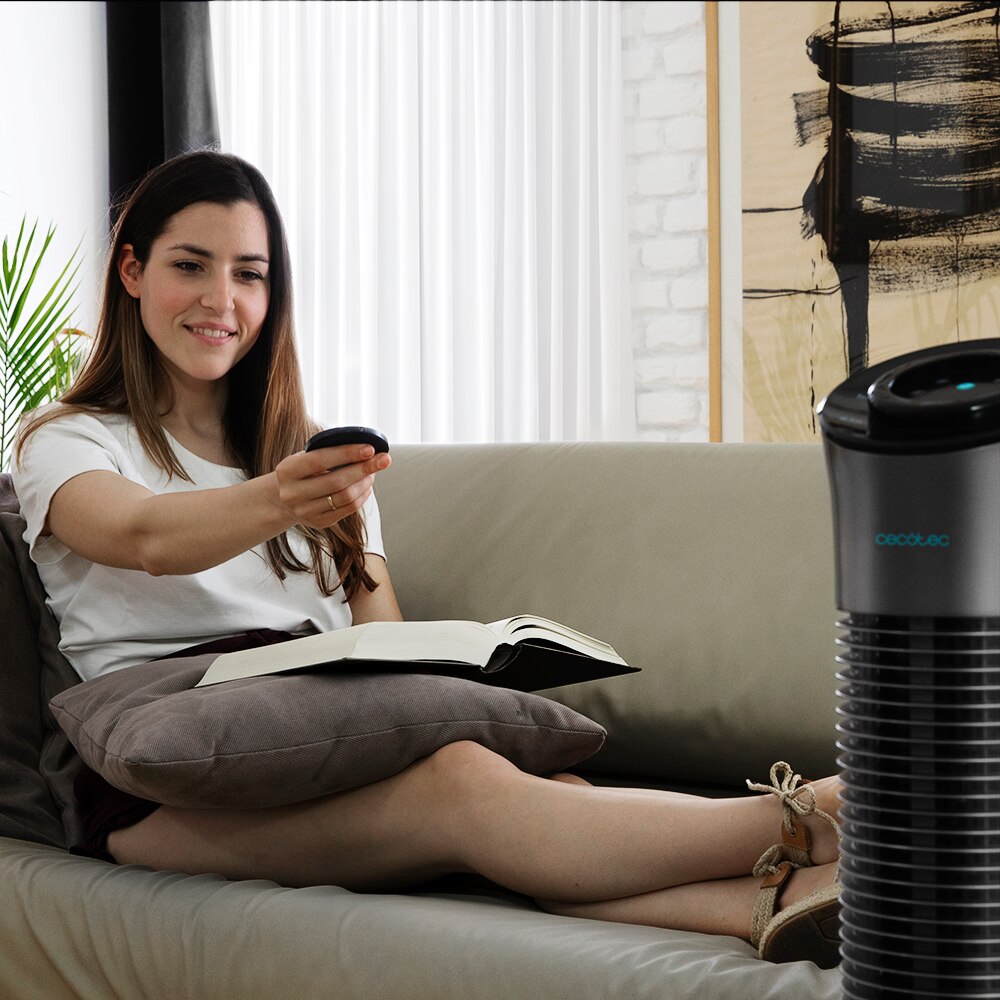 Cecotec ForceSilence 7090 Skyline Digitale Tower Ventilator met Grijze Kleur 3 Speed Koper Motor met 76 cm Hoogte