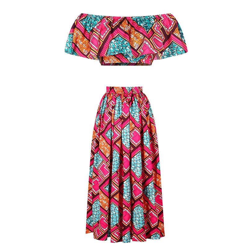 Ensemble de 2 pièces pour femmes, jupe imprimée africaine, haut + jupe, Dashiki, robe de soirée plissée, robe africaine traditionnelle