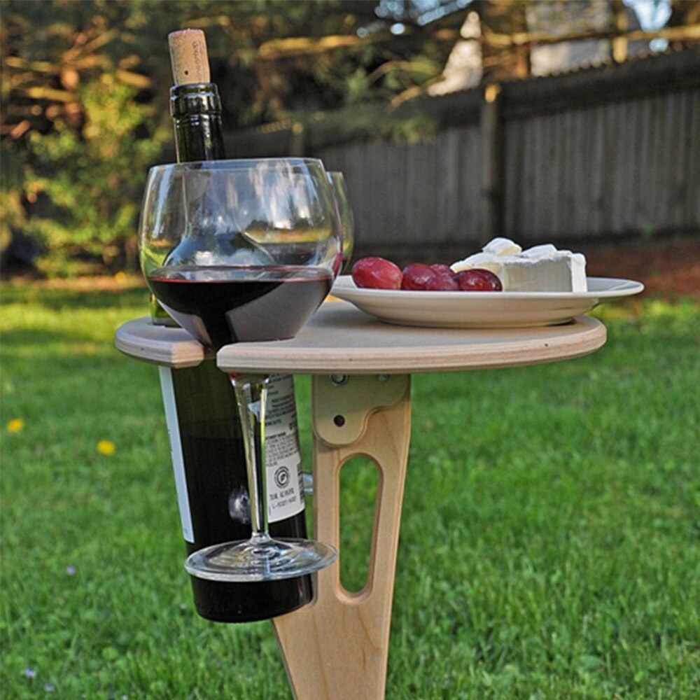 Draagbare Outdoor Wijn Tafel Houten Picknicktafel Outdoor Tuinmeubelen Wijn Tafel Met Opvouwbare Wijnen Rack Voor Tuin Outdoor