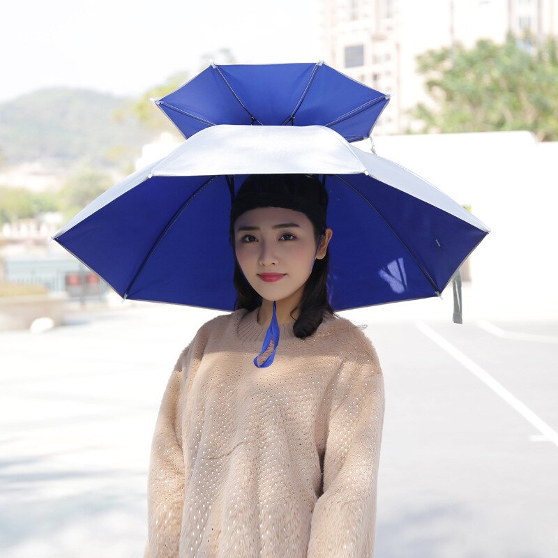 Hands-free Folding Cap Umbrella 77cm Double-layer Windproof Head-worn Umbrella Outdoor Sun Protection UV Protection Umbrella