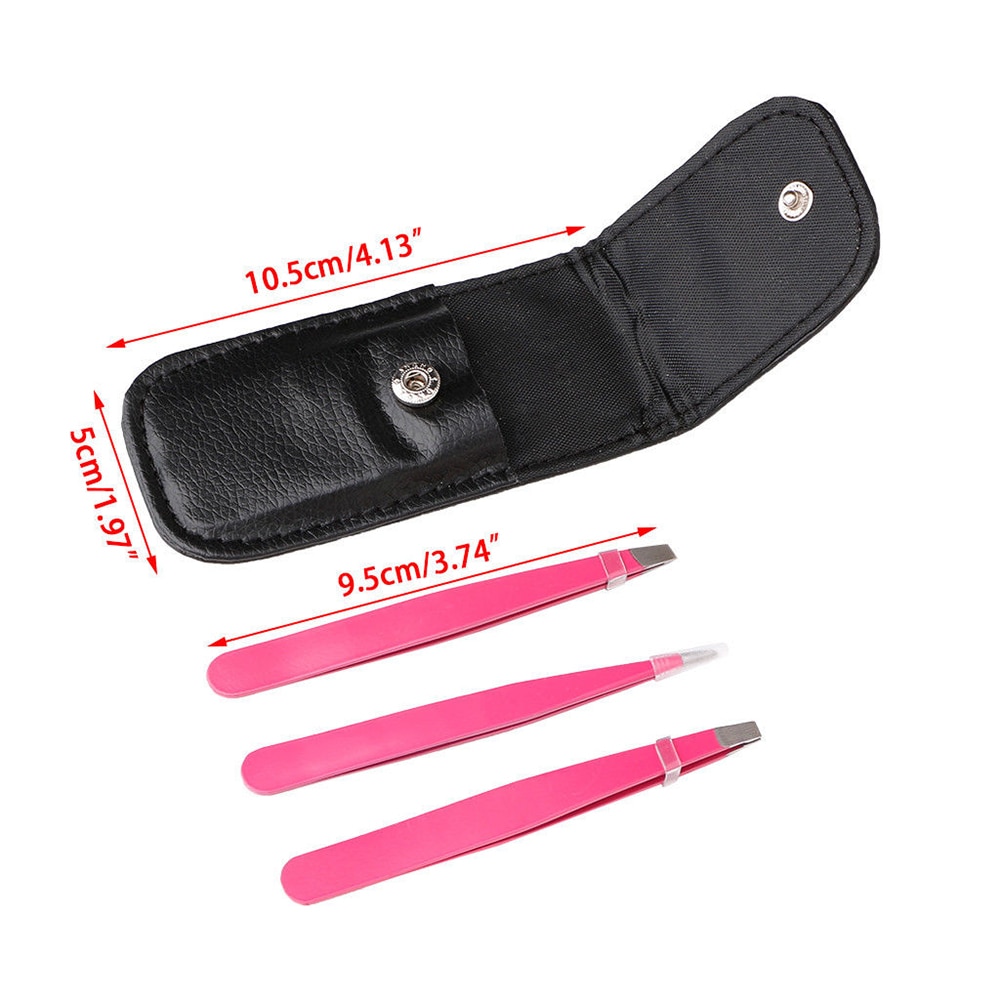 3 stks/set Wenkbrauw Pincet Rvs Punt Tip/Slant Tip/Flat Tip Ontharing Makeup Tools Accessoire met bag Case