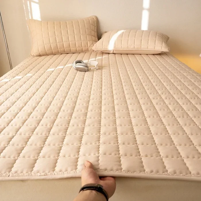 Vanntett madrassbeskytter sengetøy vattert overmadrass med elastisk bånd mykt beskyttende sengeteppe bettlaken 200 x 220: full / Hvit