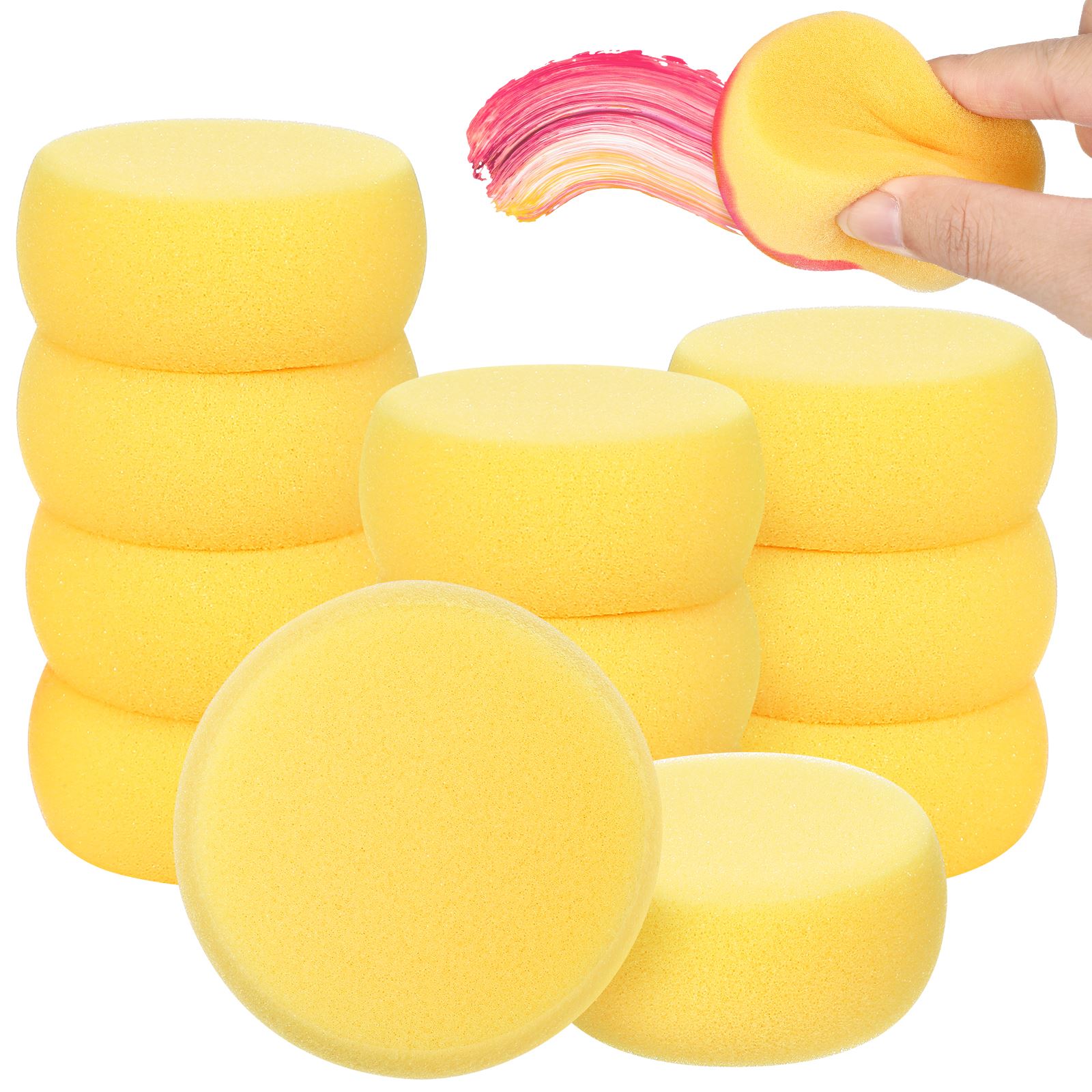 12pcs Yellow Round Cake Sponge Round Synthetic Watercolor Artist Sponges For Painting Crafts Pottery Round Cake Sponge(Yellow)