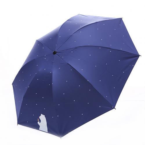 8 skelett halkfritt handtag tecknad björn prickar mönster slitstark gummiduk kvinnor 3 hopfällbara sommar anti-uv sol regn mini paraply: Marinblå