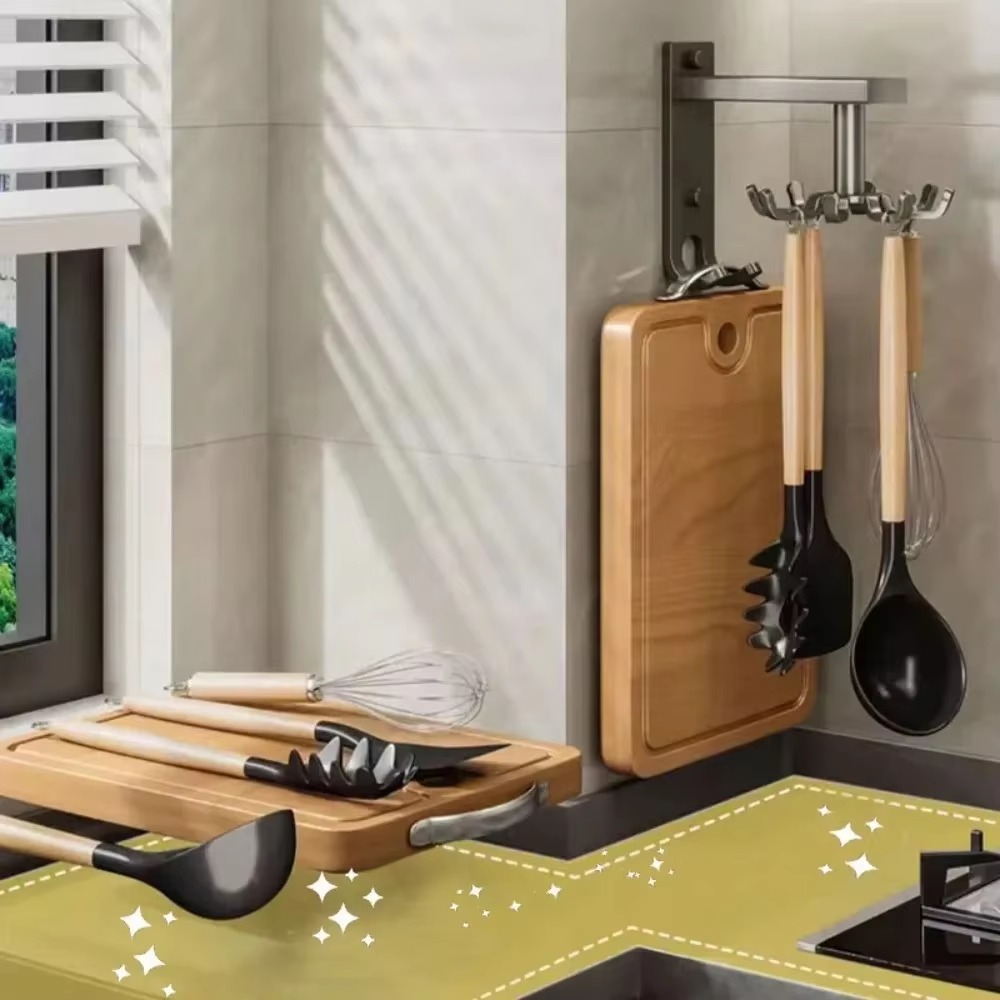 Estantes giratorios para cucharas de cocina, estante de almacenamiento de utensilios de cocina con soporte de carga fuerte, estante para cucharas y espátula montado en la pared no perforado para el hogar