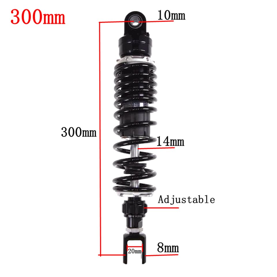 Amortiguador de aire trasero ajustable para motocicleta, suspensión trasera para Honda, Yamaha, Kawasaki, Suzuki, color negro, 270mm-360mm, 1 unidad: 300mm Black Fork