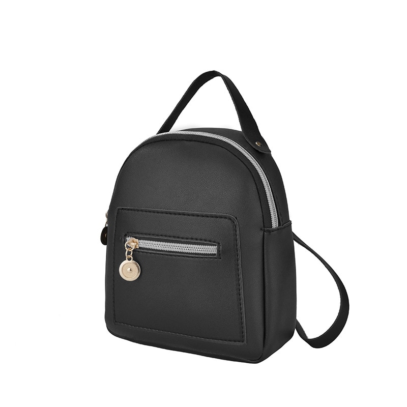 Kvinders læder rygsæk mini rygsæk skoletasker til teenagepiger taske sød lille kvindelig rygsæk mini mochila: Sort