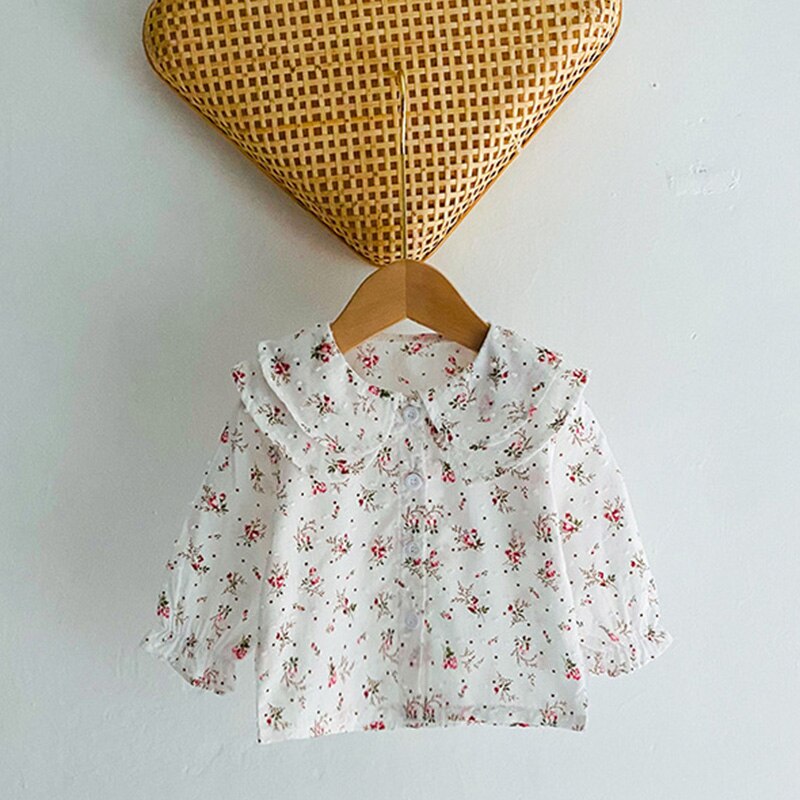 Voorjaar Meisjes Shirt Bloemen Kanten Kraag Katoen Lange Mouw Tees Casual Kids Uitloper: GZ144-White / 6m