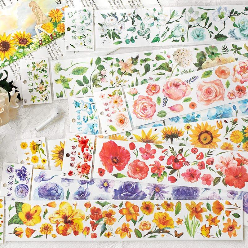 16 pakker/parti blomsterhage tur serie skrivesaker klistremerke dekorasjon delt antrekk teip papir maskering washi klistremerke