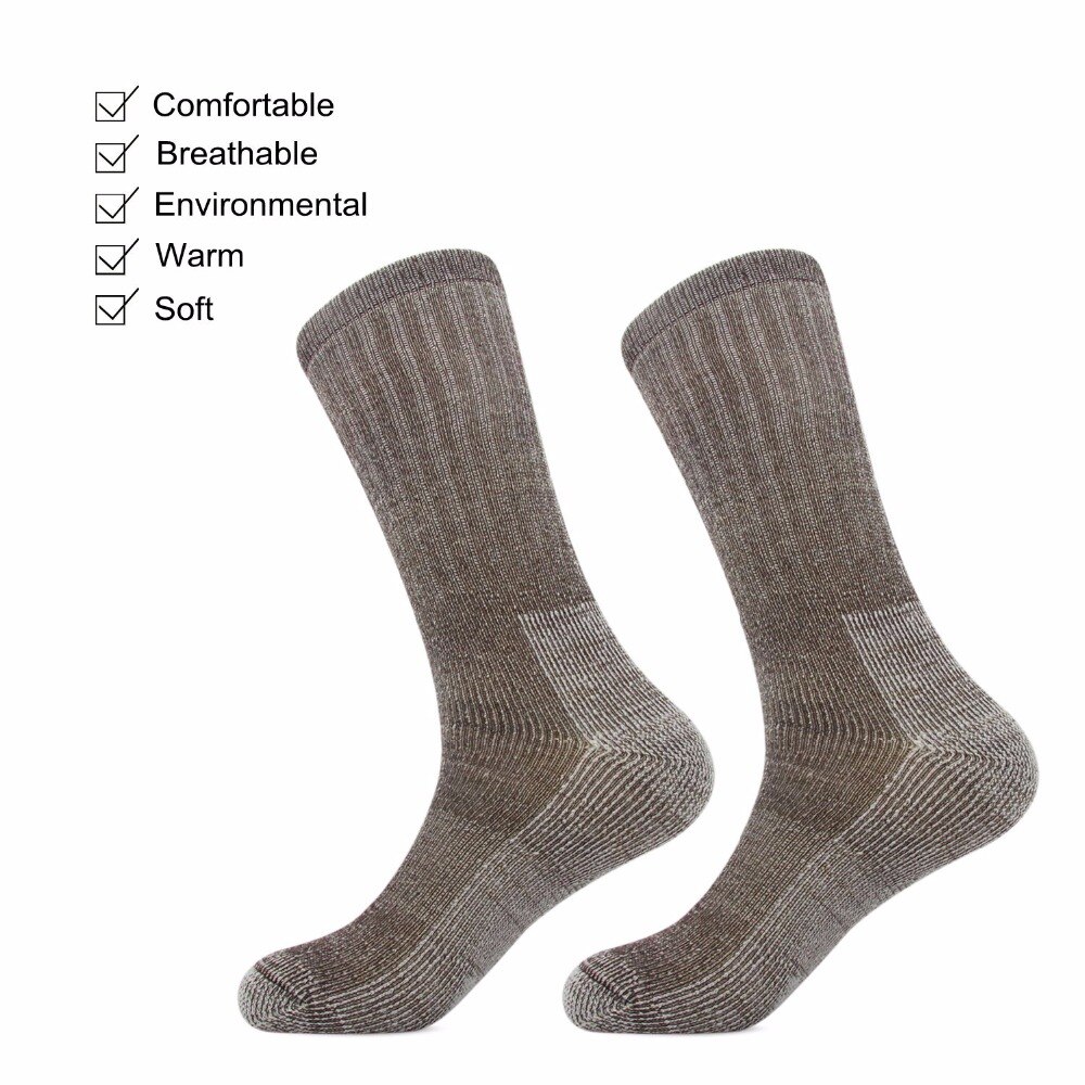 Solid brown 3 pairs/bag Vihir Men's Cushioned Thick Merino Wool Crew