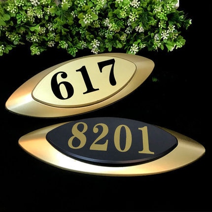 Polymeer Metallic zwarte goud kleur huis nummer custom teken deur nummer sticker voor hotel deur appartement Villa