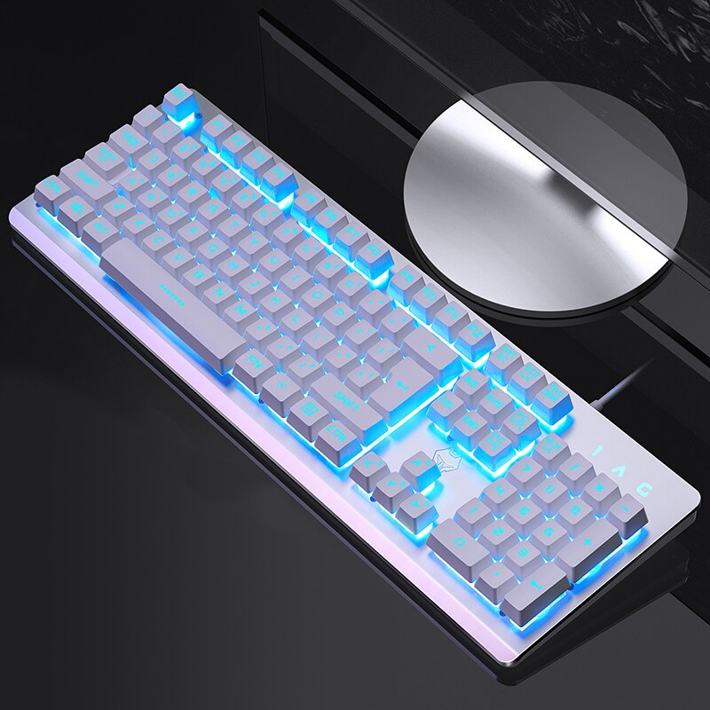 Gaming Keyboard 104 Keycaps RGB Backlit Waterproof Silent Keyboard Computer Gamer USB Wired For Desktop Laptop: Blue