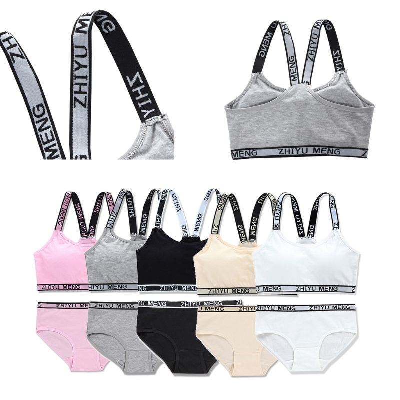 Teen Girl Underwear Soft Cotton Bra Set for Young Girls for Yoga Sports Running