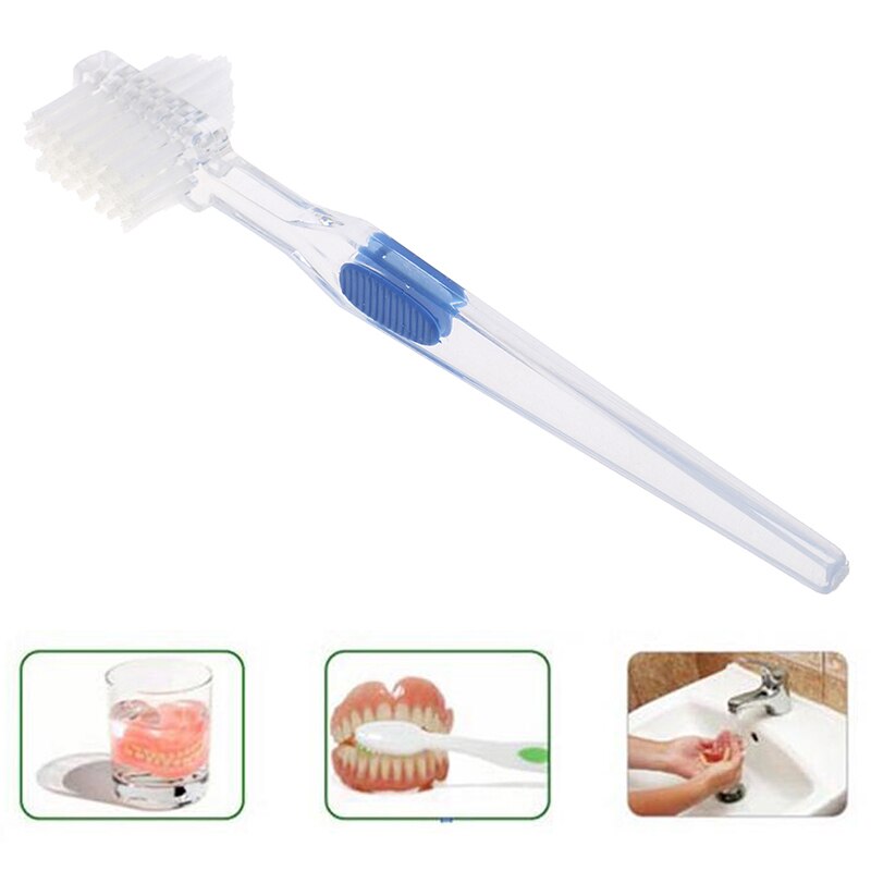 Cepillo de limpieza de dentadura de doble cara, cepillo de goma suave sin agarre, cerdas de múltiples capas, dentadura postiza, utensilio para cuidado bucal