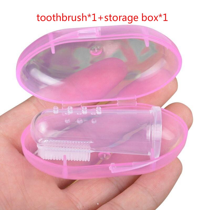Baby træning tandbørste sikker silikone finger blød tandbørste boks børn tænder klar blød silikone spædbarn tandbørste: 02