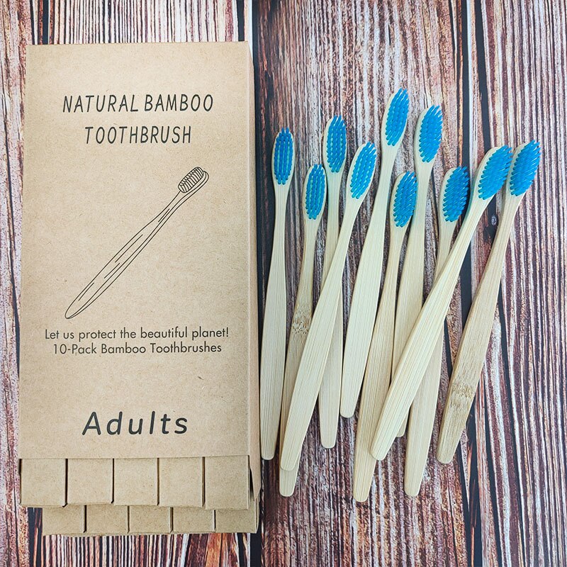 10pcs mixed color bamboo toothbrush Eco Friendly wooden Tooth Brush Soft Tip Charcoal adults oral care with box: 1167-O-1