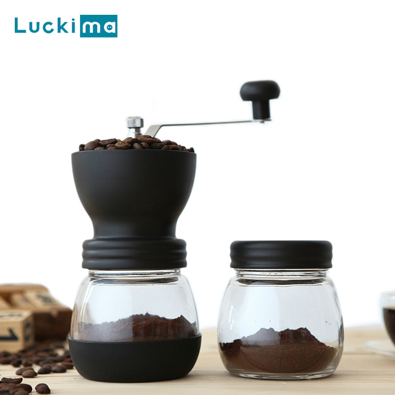 Handleiding Keramische Burr Conische Koffiemolen Met Twee Glazen Potten Opslag Draagbare Koffiemolen Espresso Koffiemolen Bean Gereedschap