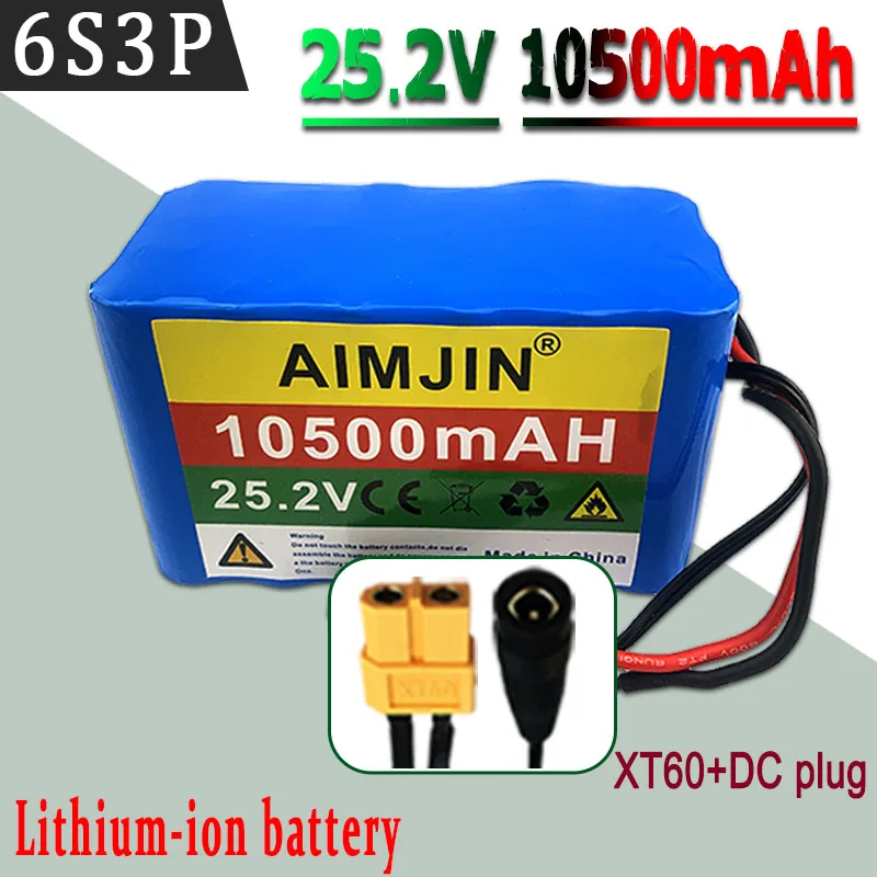 100% 24V 10Ah 6S3P 18650 Batterij Lithiumbatterij 25.2v 10000mAh Elektrische/Li-ion Batterij + Oplader: Oranje