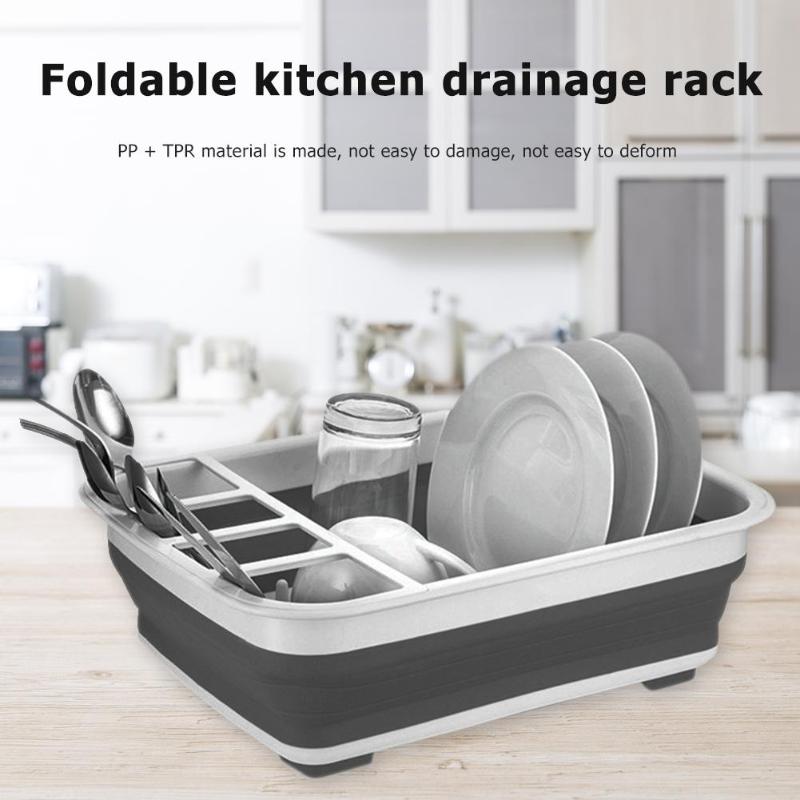 Foldable Dish Rack House Hold Plastic Folding Kitchen Drain Rack Cutlery Storage Box Collapsible Cutlery Stand