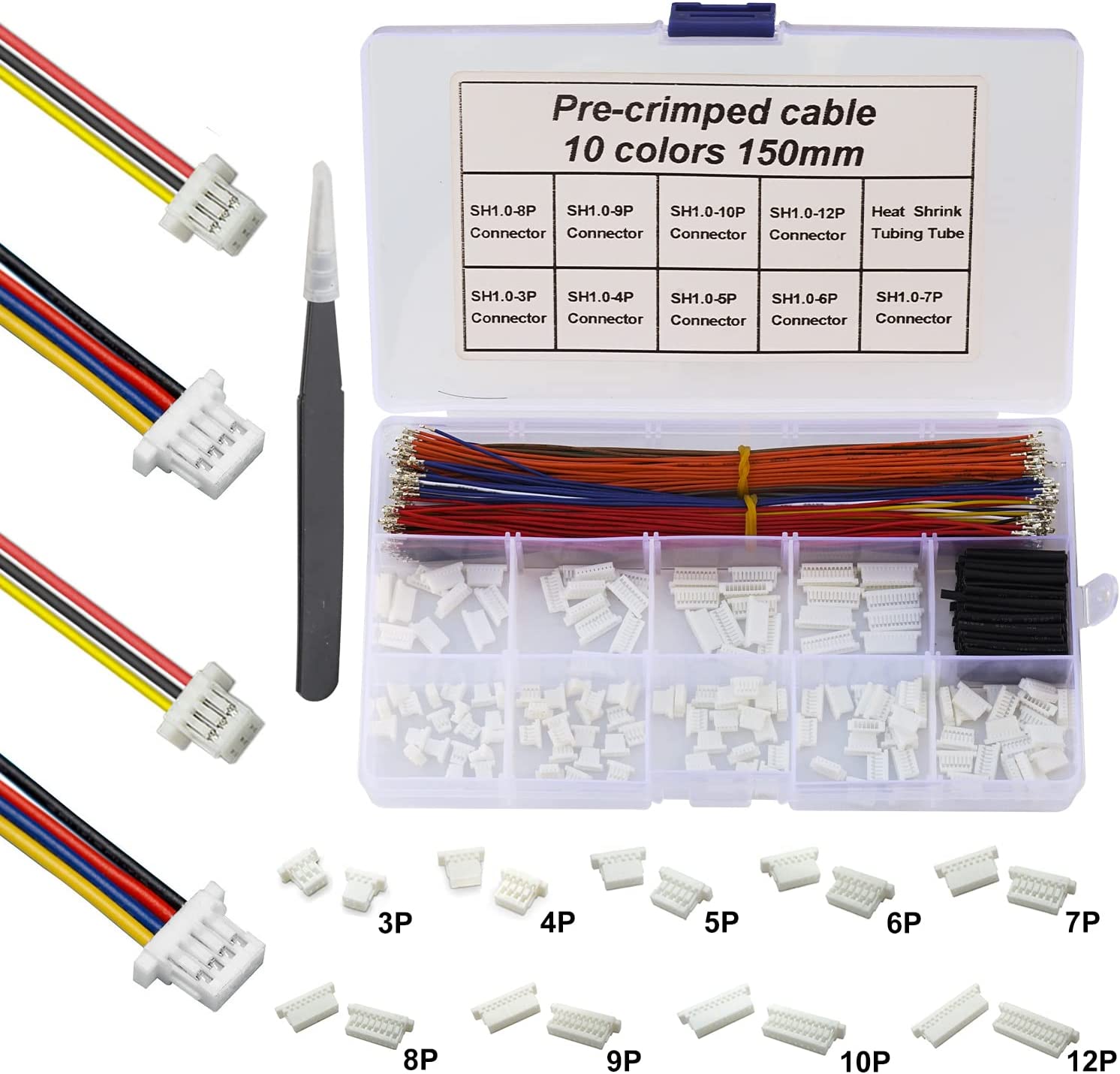 Keszoox jst 1.0/1.25/1.5/2.0/2.5mm- pitch stiksæt jst sh gh zh ph  xh 2-6 -benet hus med prækrympede 22-28 awg-kabler