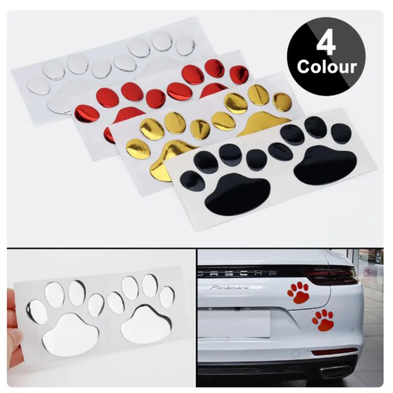 4Sheet Car Stickers Decals Paw 3D Animal Dog Cat Foot Prints Decal Car Motocycle Sticker Car Accessories