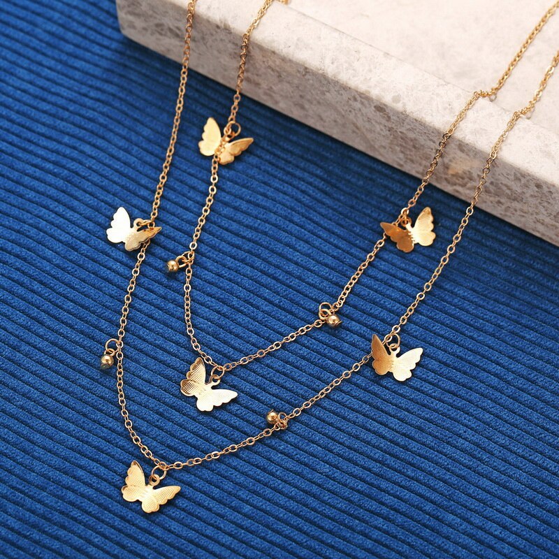 Cute Butterfly Pendant Necklaces For Women Gold Color Chain Collar Shine Choker Necklace Party Engagement Jewelry