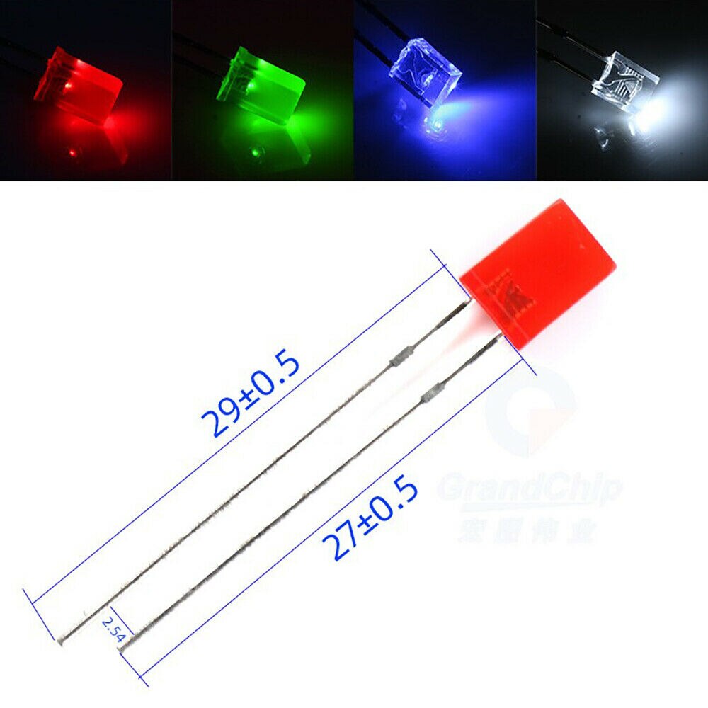100pcs 2X5X7 square LED 257 Red light-emitting diode White Yellow Red Green Blue electronic diy kit Diffused