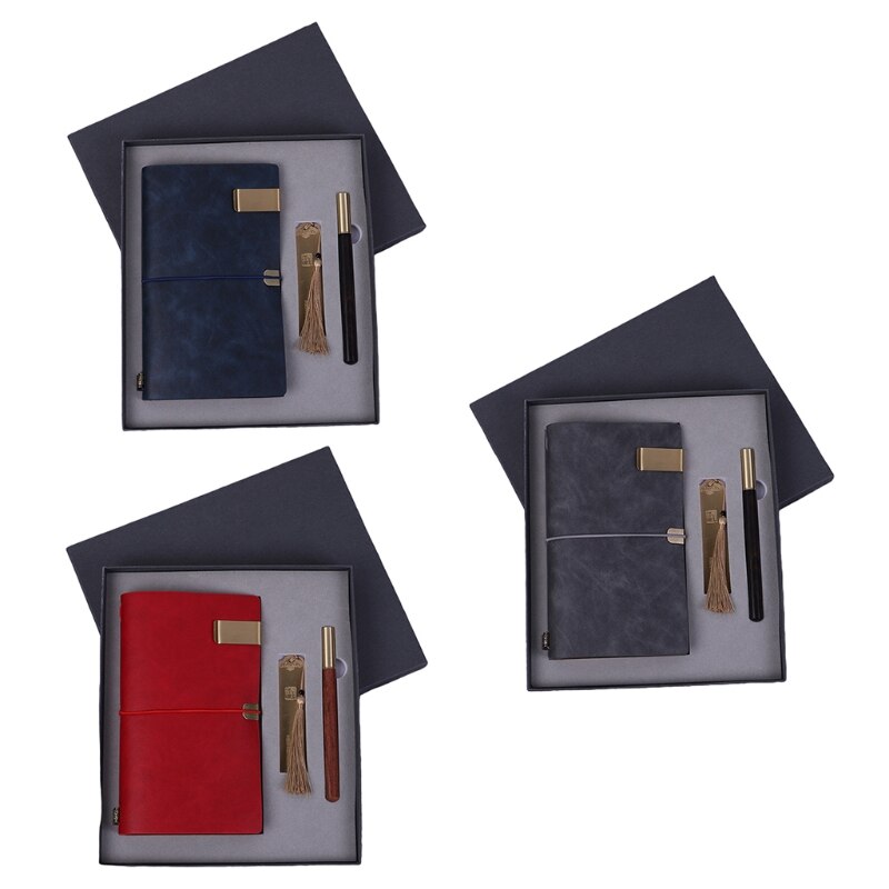 Business Set PU Leather Notebook Bookmark Pen Kit for Office Meeting