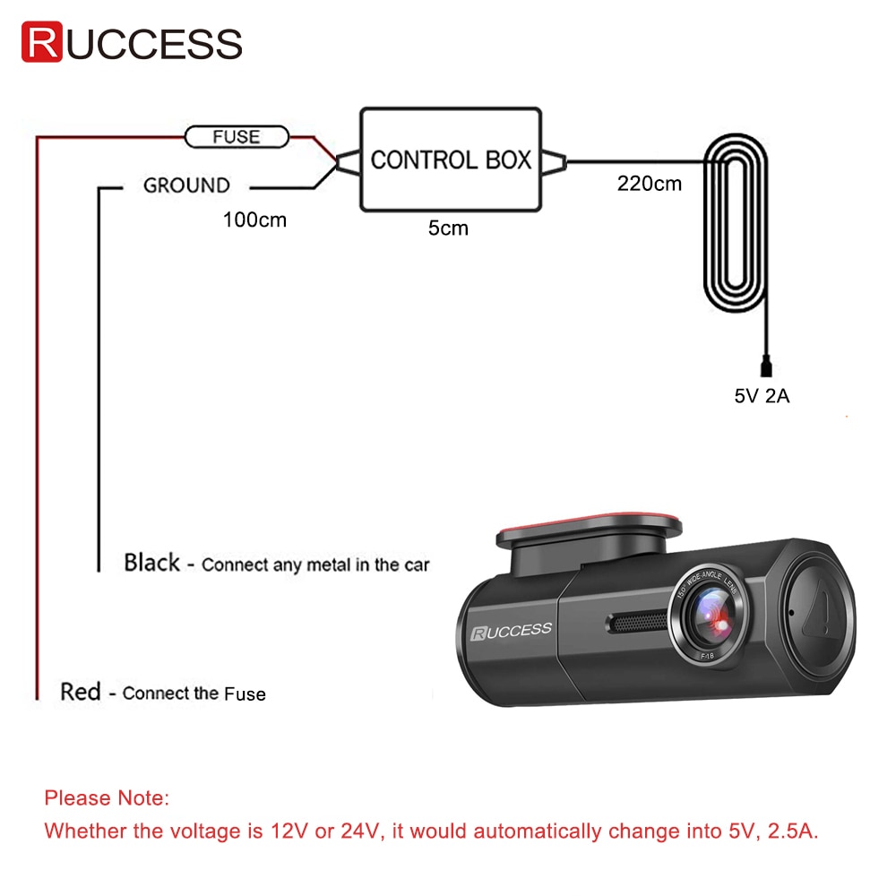 Ruccess Harde Draad Kit Mini Micro Usb 12V Naar 5V 2.5A Auto Adapter Dvr Oplaadkabel Hardwire kit Voor Xiaomi/70mai/Dash Cam