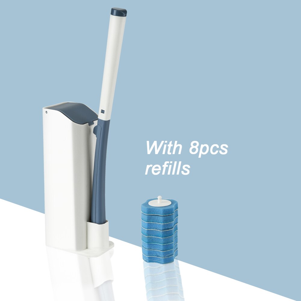 Toilet Brush Without Dead Angle Cleaning Toilet Brush Disposable Household Long Handle Cleaner Tool Bathroom Accessories: 1 set with 8refills