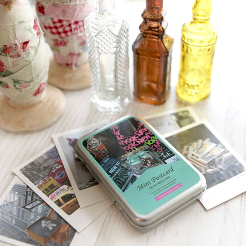 40pcs/lot York tin Box greeting cards set Mini retro postcards European Classical style Cards &amp; Invitations H342