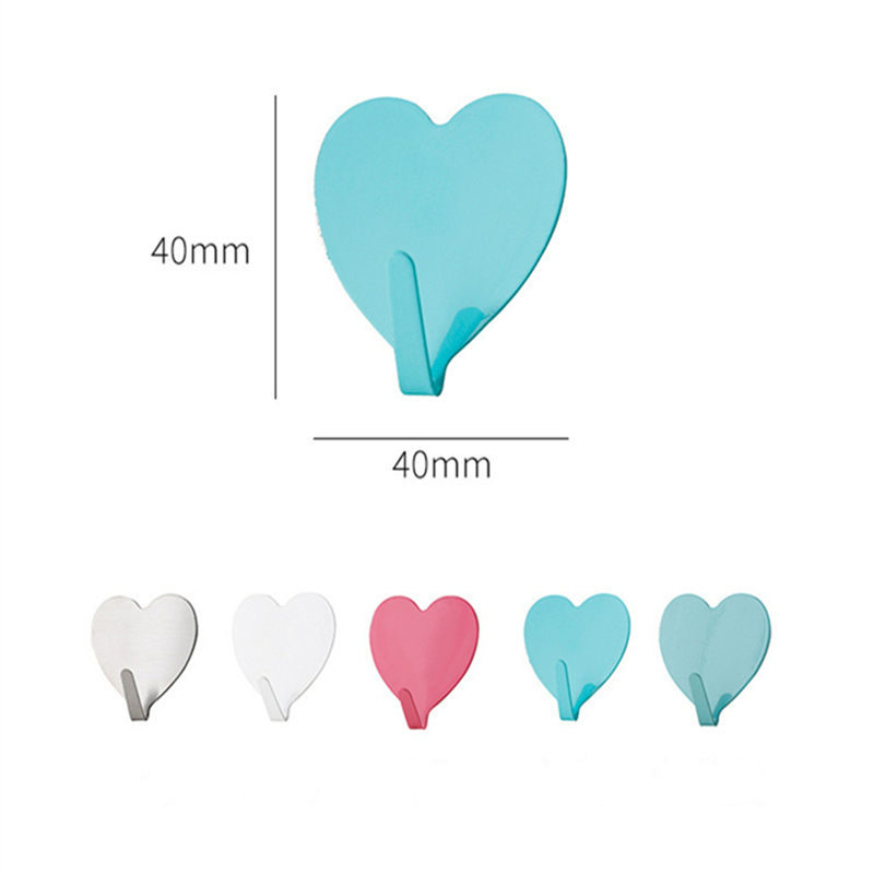 Self-Adhesive Hook Punch-Free Color Love Stainless Steel Strong Wall-Mounted Wall Hanging Kitchen Bathroom Storage Box Hook