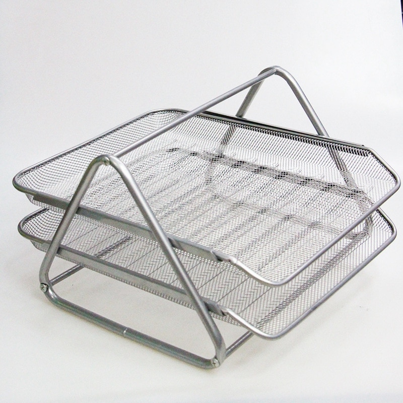 Office Filing Trays Holder A4 Document Letter Paper Wire Mesh Storage 2 Tiers
