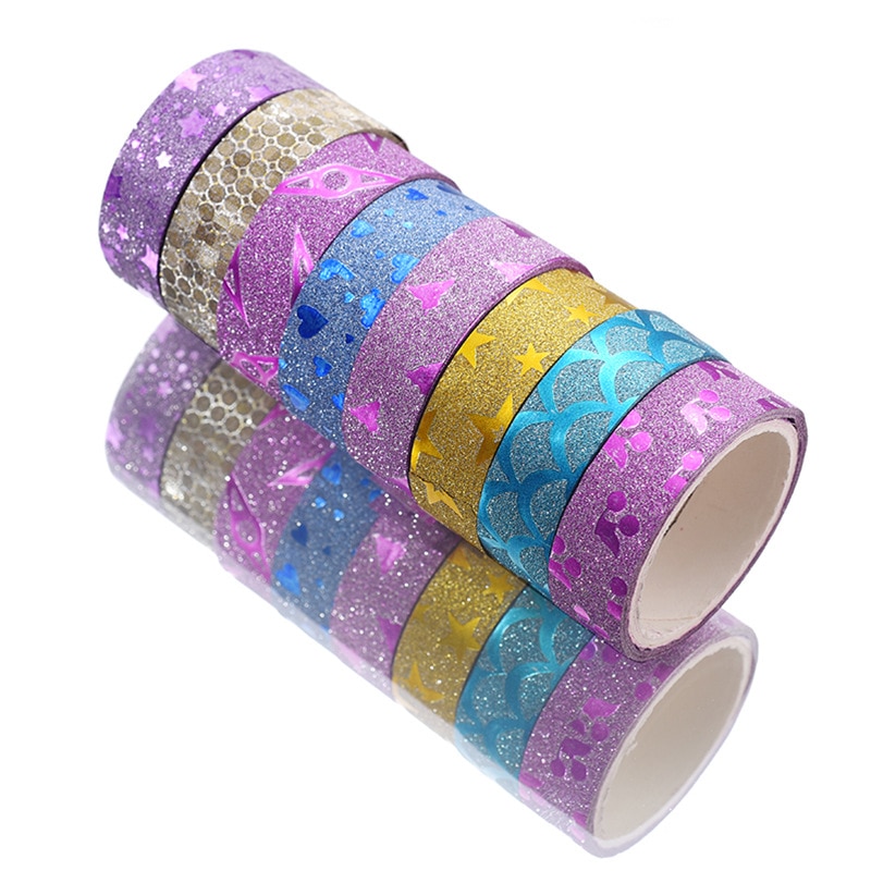 10Pcs Glitter Washi Tape Plakband Diy Decoratieve Scrapbooking Foto Kleur Masking Tape Schoolbenodigdheden Kantoorbenodigdheden