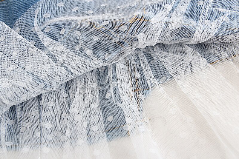 Piger nederdel jeans koreansk baby pige blonder syning jeans nederdel børn denim halvlang nederdel til piger perle nederdel 2-8 år