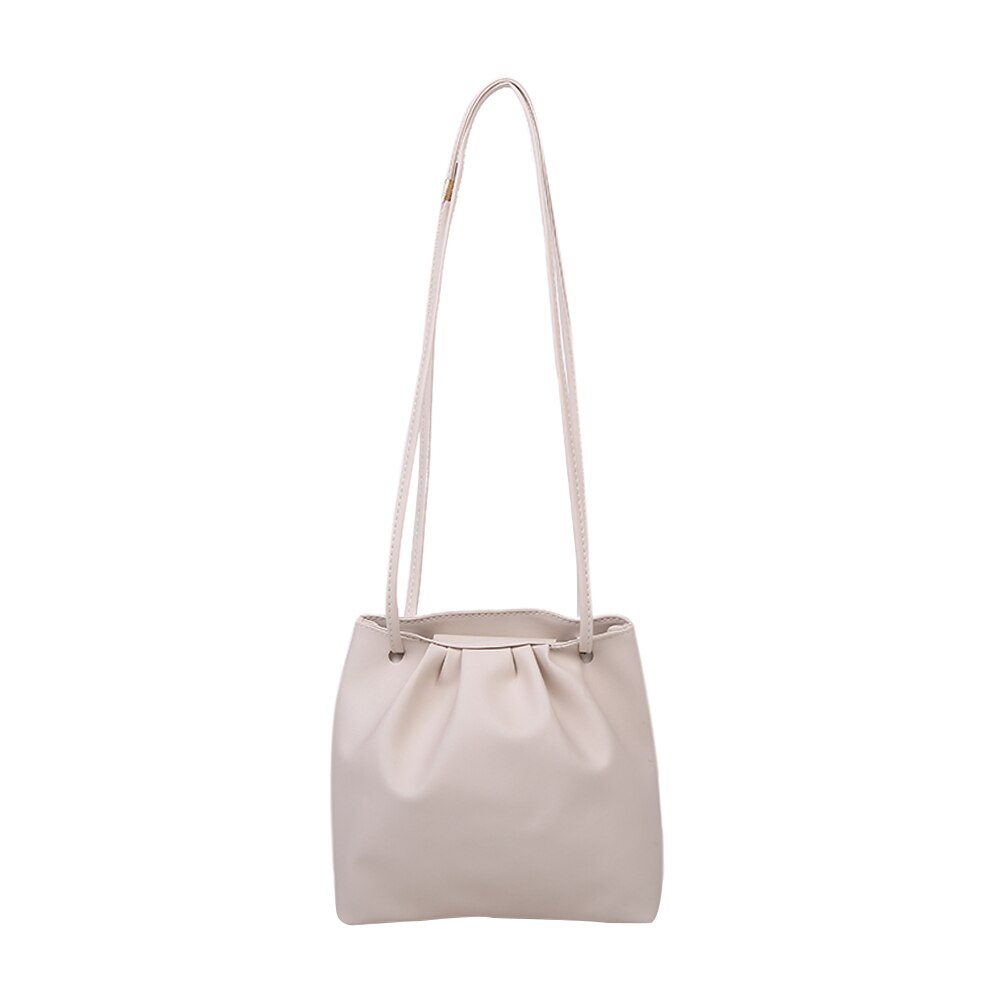 Geplooide schoudertassen dames pu leer eenvoudige emmer messenger pouch klassieke crossbody schoudertas: Wit