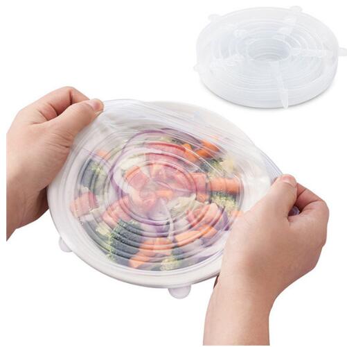 Zhangji 6 Pack Silicone Stretch Lids Durable Reusable Airtight Food Wrap Covers Fits All Sizes and Shapes of Containers: GJSPG6L-BAI