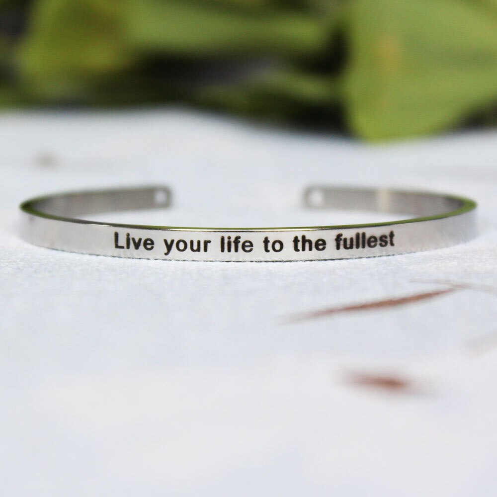 4mm Quotes Mantra Bracelets 316L Stainless Steel Open Cuff Bangle Female Inspirational Jewelry Bracelets SL-149: H