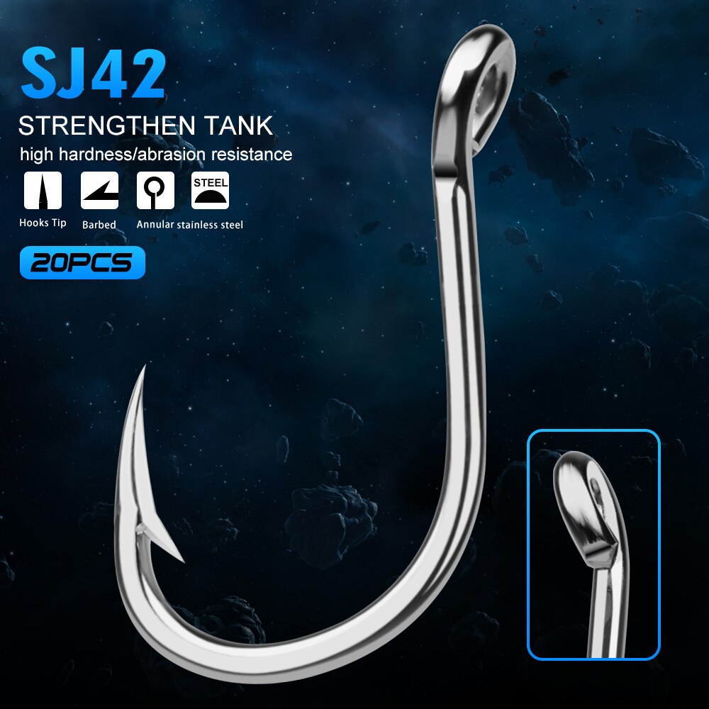 20pc Saltwater Fishing Hook SJ42 JIGGING HOOK 3/0#-11/0# Model Stainless Steel Fishhook Made in Taiwan