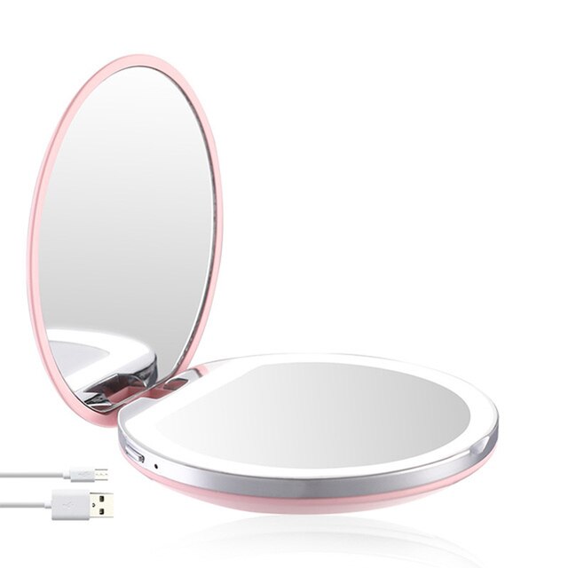 Magnifying Lighted Makeup Mirror Light Mini Round Portable LED Make Up Mirror Sensing USB Chargeable Makeup Mirror: Pink