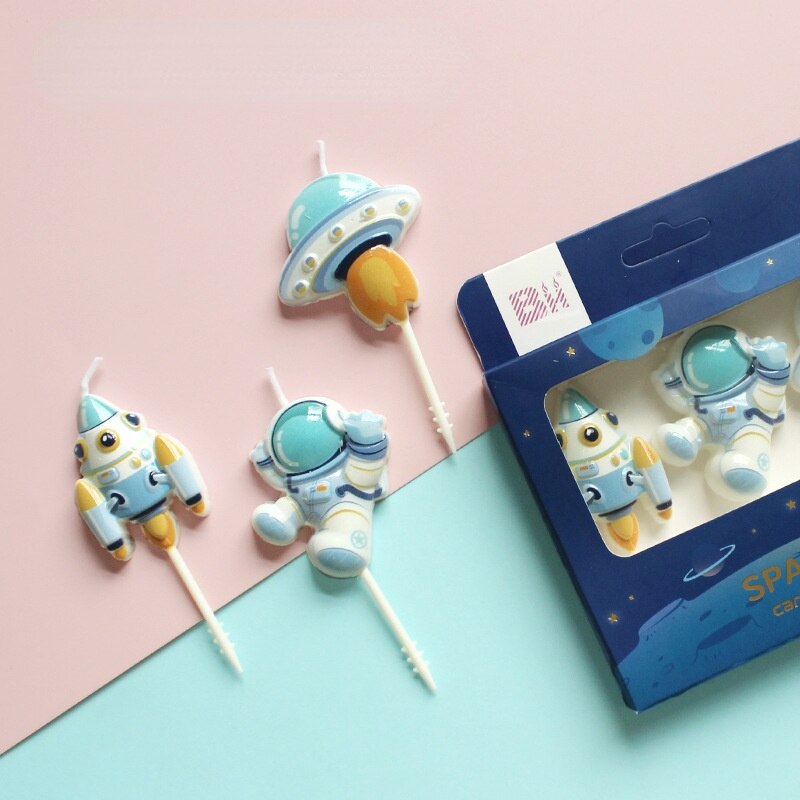 Vela de astronauta espacial, decoración para tarta de de cumpleaños para niños y niñas, velas de dibujos animados de nave espacial, Decoración de Pastel para el hogar