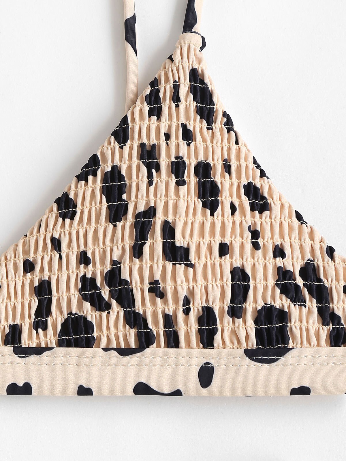 Zaful Dier Koe Print Shirred Hoge Been Cheeky Bikini Badmode