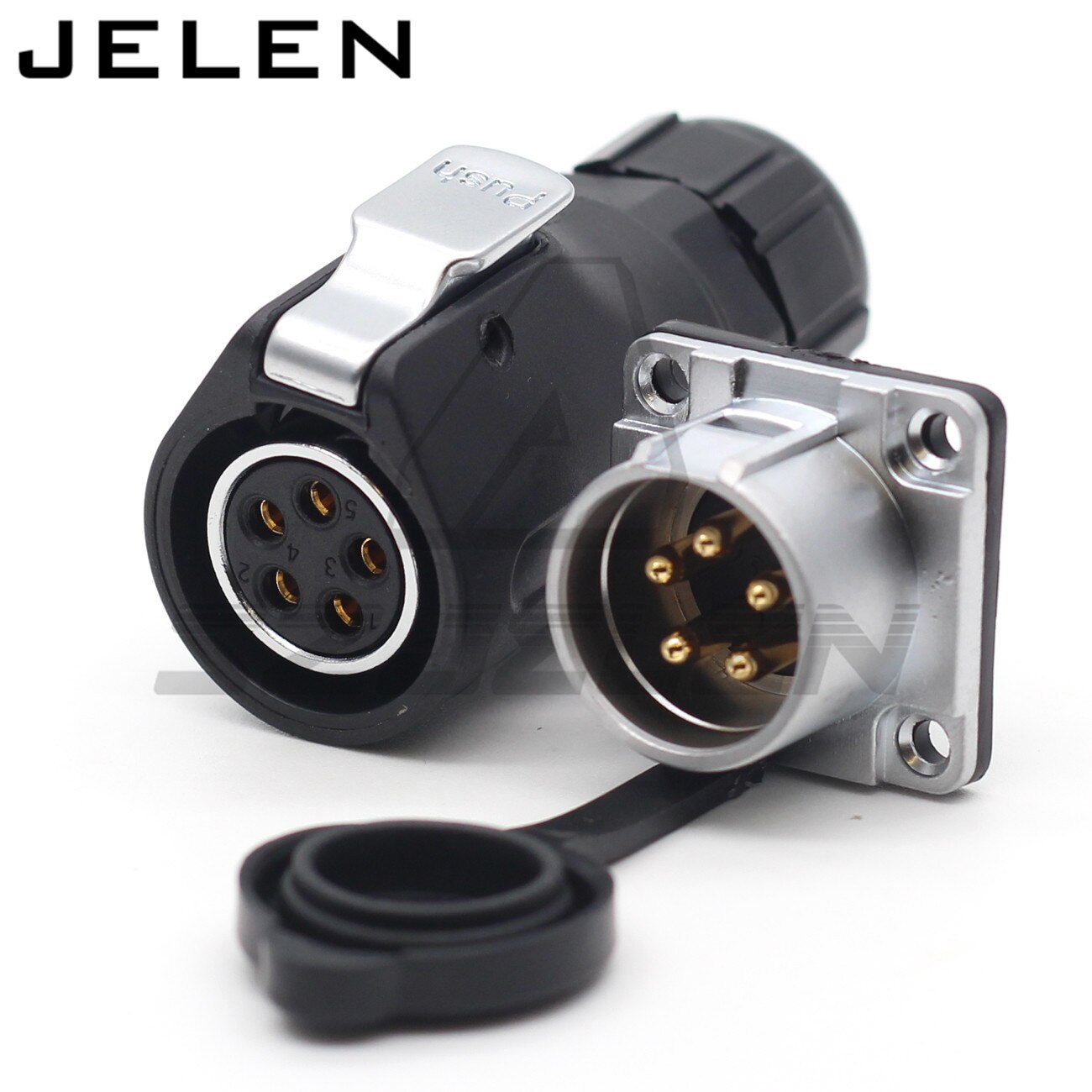 XHE20, IP67 2/3/4/5/6/7/8/9/10/12 pin Waterproof connector Square 4 holes panel mount connector power cable female plug socket: 5 pin