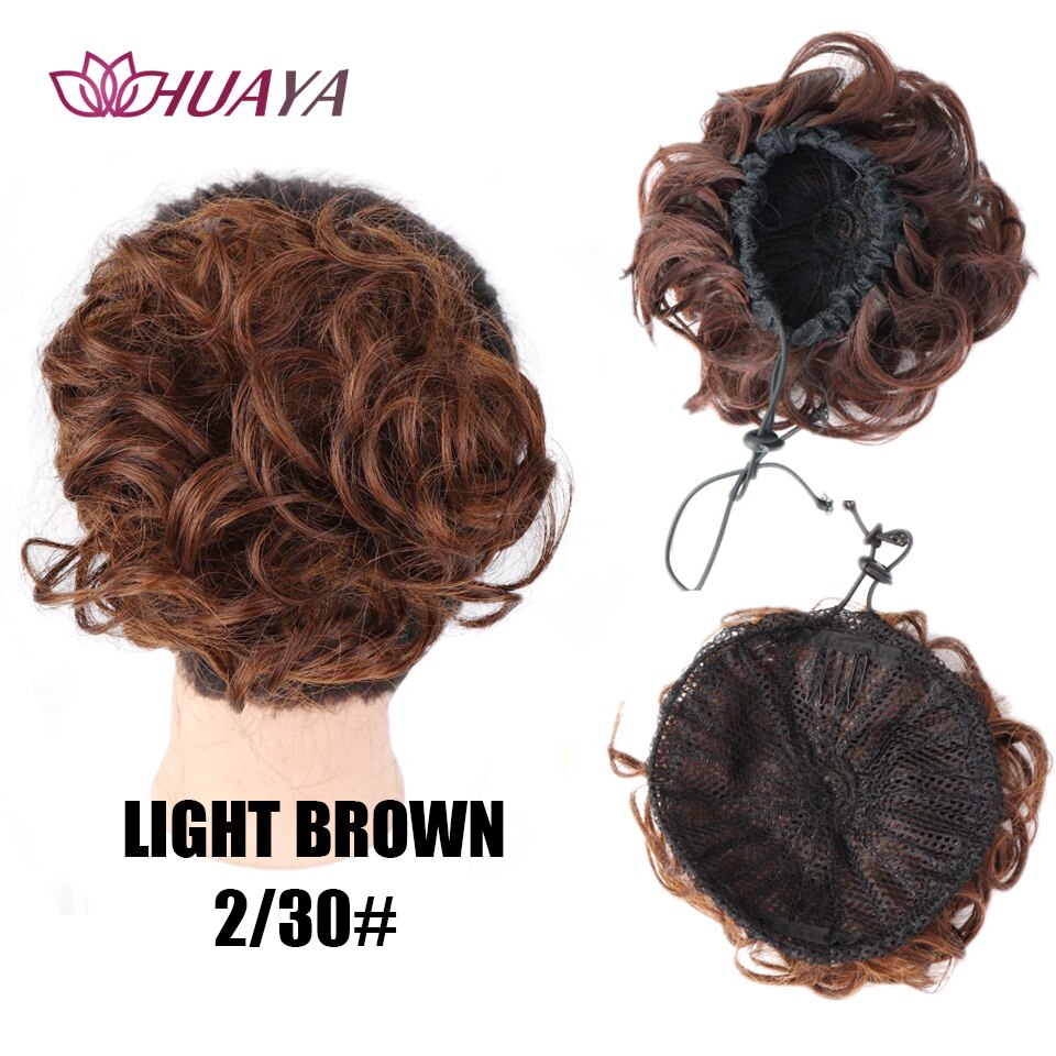 HUAYA Synthetic Short Wavy Chignon for Women 2 Plastic Comb Clip in Hair Extensions Elastic Rubber Band Bun Hair Accessories: 589-2-30