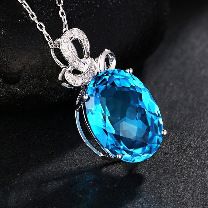 Natürliche Blau Topas Anhänger Halskette Für Frauen 925 Sterling Silber Farbe AA Zirkon Sapphire Edelstein Anhänger Edlen Schmuck Hochzeit