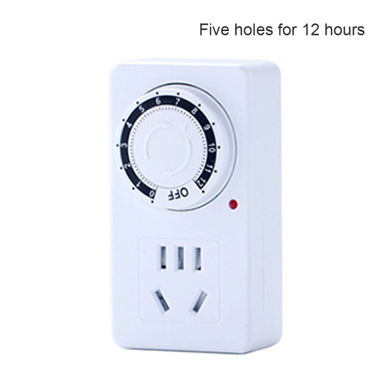 12/24 Hour Segment Timer Switch Energy Saver Plug Standard Size Hour Plug-in Timer Socket Set Programmable Time Control: Five holes for 12 ho