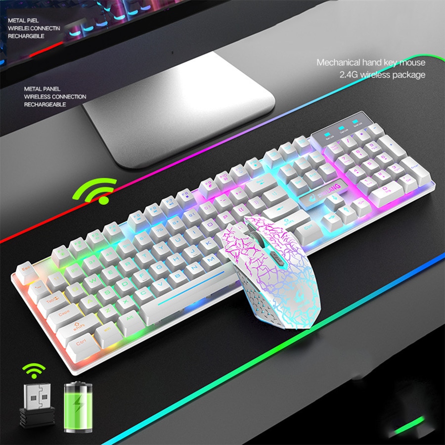 Teclado mecánico LED USB inalámbrico para juegos, Juegos de pc retroiluminado para razer, tableta, kit de teclados, PC mecánico