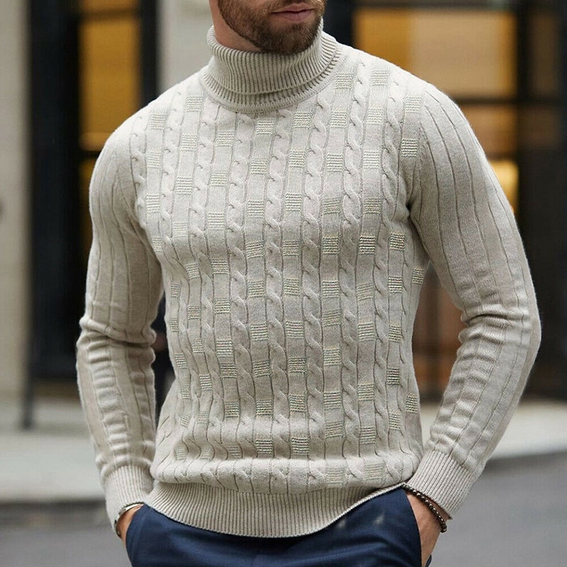 Herre vinter høst varm genser twist strikket high roll turtle neck genser casual herre strikke topper pluss størrelse 2x