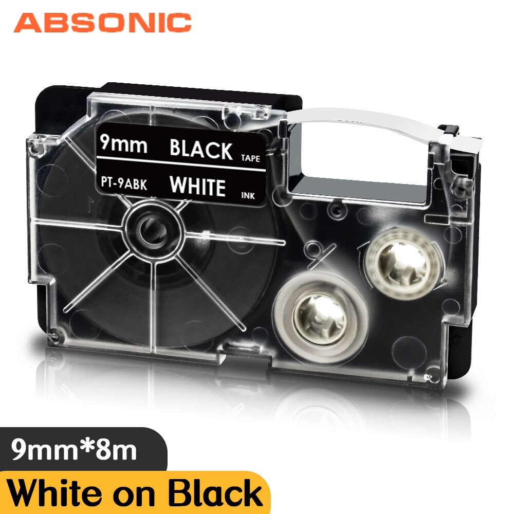 Absonic XR-9AGN biały na zielonym 9mm etykietowania taśma do obsługi Casio KL-60 KL-120 KL-130 KL750 KL780 KL820 KL-750KR KL-750B KL-750BA druku: White on Black